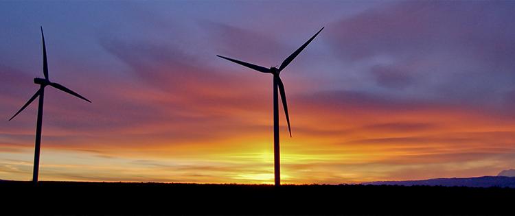 The sun sets at the Wild Horse Wind & Solar Facility in Ellensburg, Washington